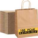 Tlpmsk 100Pcs Brown Paper Bags with Handles,8.2×4.3×10.5 Inch Gift Bags, 1 Count