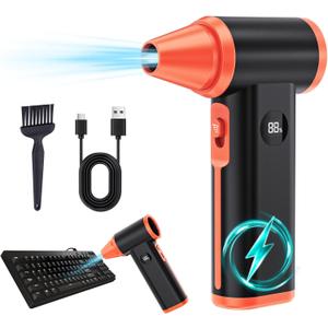 Compressed Air Duster Rechargeable Electric Air Duster for PC Keyboard Mini Dust Blower 130000RPM Cordless Air Blower Jet Dryer Turbo Fan Handheld Blower for Car Home Office, Black-Orange