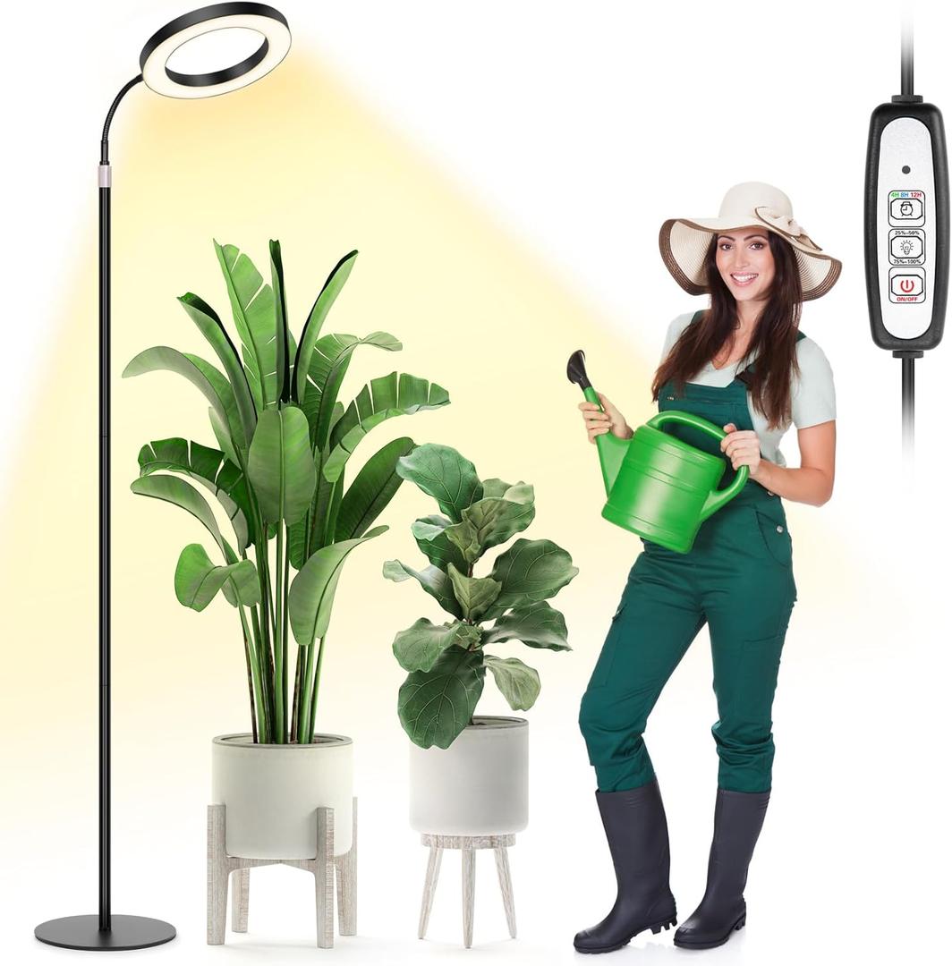 LBW Grow Lights for Indoor Plants Full Spectrum with Stand, Floor Plant Growing Lamp for Large Plants, Auto ON/Off Timer 4/8/12H, 4 Dimmable Levels, 68 inches Adjustable Height (Medium - 6.3" Diameter)