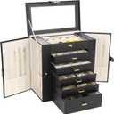 Kendal Extra Large Jewelry Box Jewelry Case PU Leather 6 Tier 5 Drawers Large Storage Capacity with Mirror Jewelry Storage Organizer Great Gift Also Good For Watches LJC-SHD5BK (black)