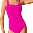 BAVEDER Girls Swimsuit One Piece Swimsuits Solid Ruched Bathing Suit for Girls Full Coverage Modest Padded Swimwear 15-16y (Pink)