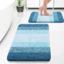 OLANLY Bathroom Rug Set 2 Piece, Soft Absorbent Microfiber Bath Rug Set, Non-Slip, Machine Wash Dry, Plush Shaggy Bath Mats for Bathroom (30"x20"+24"x16", Peacock Blue)