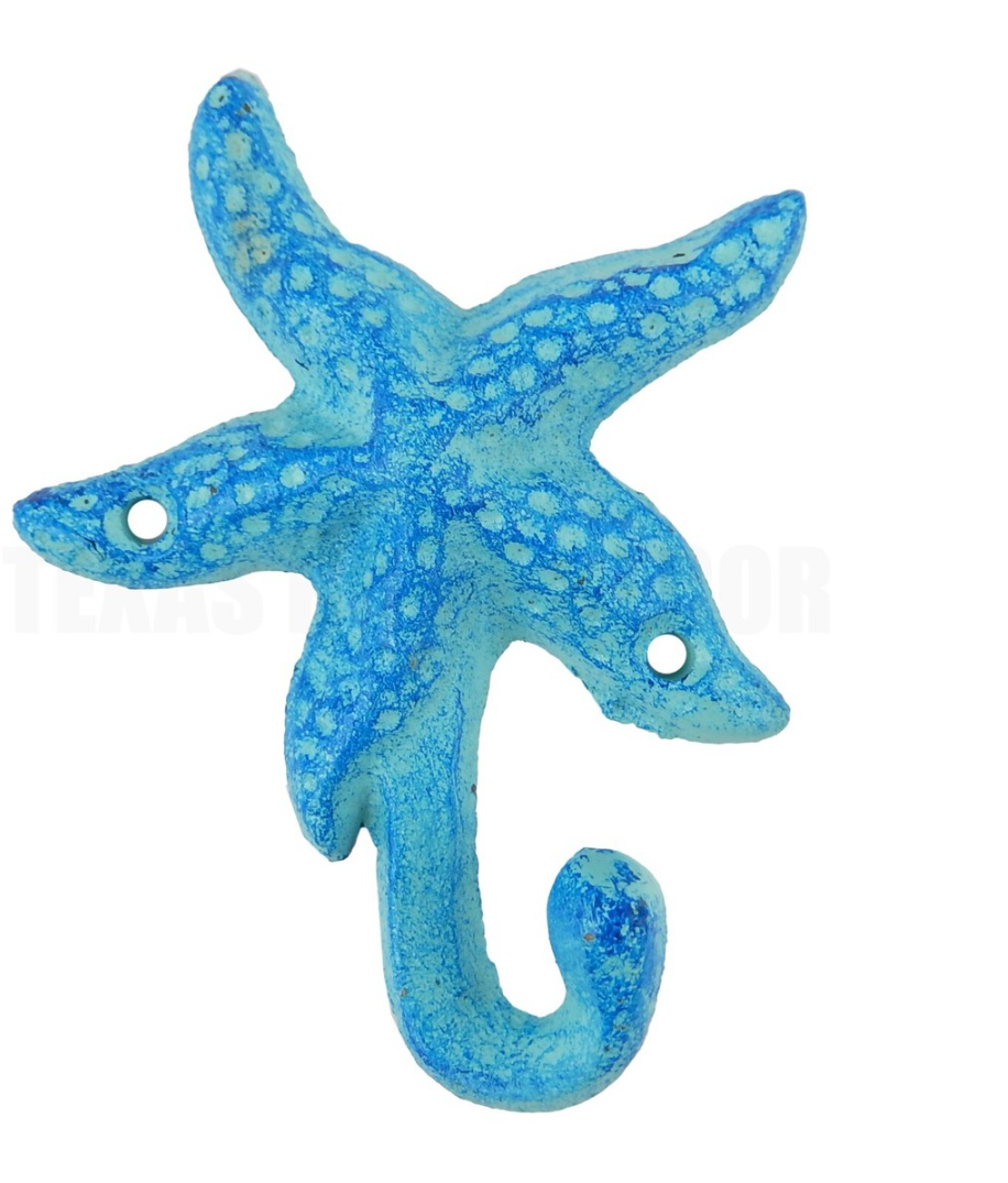 Cast Iron Starfish Bathroom Door Towel Hook Nautical Key Towel Coat Hanger Blue