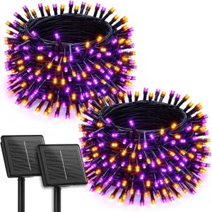 Brightown 2 Pack Halloween Solar String Lights Outdoor, Total 144Ft 400 LED Twinkle Fairy Lights Waterproof with 8 Modes Auto On/Off for Patio Tree Garden Party Home Decorations (Orange&Purple)