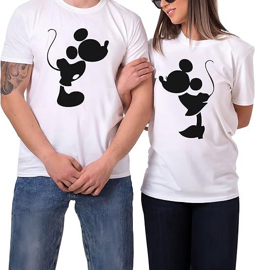 Matching Couple Shirts His and Hers with Kissing MM Design Man Women Husband Wife T-Shirts Outfits Valentine. (White)