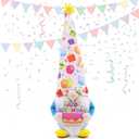 Happy Birthday Gnomes - Plush Gnomes Holding a Cake for Party Decorations, Handmade Gnome for Birthday Gifts, Scandinavian Tomte for Tiered Tray Decor