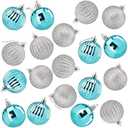 Juvale Mini Glitter, Mirror Shatterproof Christmas Tree Ball Ornaments (Teal, Silver, 1.5 Inch, 48 Pack)