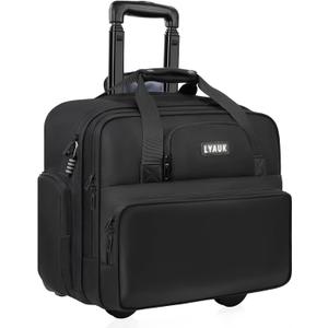 Rolling Laptop Bag Men Women with Wheels, Anti Theft Rolling Briefcase for 17.3 inch Laptop, Water Resistant Overnight Computer Bag Laptop Briefcase for Travel/Work/Business, Black