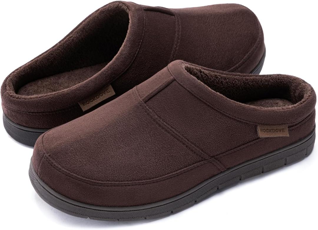 RockDove Men's SoftStride Faux Suede Memory Foam House Slipper with Indoor Outdoor Sole (Brown)