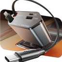 GUSGU 100W Retractable Car Charger, 4-in-1 Fast Car Phone Charger Featuring a 2.6ft Retractable Cord, with Lightning and USB-C Cable Car Charger Adapters, Compatible All Other Phone Models (Silver)