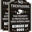 2 Pack No Trespassing This Property is Protected by Video Surveillance Beware of Dogs Signs 12 x 8 inches Metal Reflective Sturdy Rust Aluminum Weatherproof Easy to Install Cuidado Con Los Perros