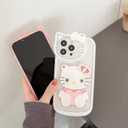 for iPhone 17 Pro Max Cute Cartoon Cat Case,Women Girls Kids 3D Bow Kawaii Cat Face Makeup Mirror Soft TPU Clear Protective Phone Cover for iPhone 17 Pro Max 6.9inch White