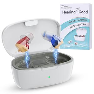 Hearing Aids for Seniors, Invisible Hearing Amplifiers with Noise Cancelling, Rechargeable Hearing Aids for Severe Hearing Loss Adults, Comfort In-ear Hearing Devices (151 pro, Red Blue)