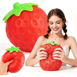 6 Inch Giant Strawberry Squishy Slow Rising Stress Relief Toy, Realistic Soft Fruit Squeeze Fidget Sensory Toy, Desk Decor Party Favor Gift for Adults