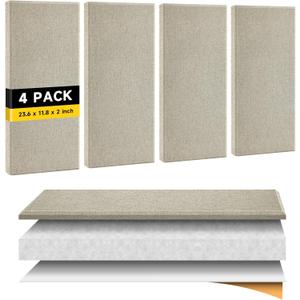 4 PCS 2" Thick Acoustic Panels, 23.6" x 11.8", Fiberglass Sound Absorbing Panels, Fabric Wrapped Soundproof Wall Panels, Noise Dampening for Studio, Home Office, Home Theater (Linen)