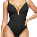 Popilush Shapewear Bodysuits for Women - Tummy Control Body Suits for Womens Deep V Corset Tops Thong Concert Outfits (Large, Black)