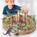 Dinosaur Park 215PCS 18 Realistic Dino Figures, Create Your Dinosaur World, STEM Building Toys for Kids, Openable Cage & Battle Dino Games, Birthday Gifts for Boys & Girls Ages 3-8