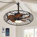 24" Plug-in Outdoor Ceiling Fan with Light, Caged Walnut | Remote/APP, 3CCT Dimmable 2800-6500K, 6-Spd Reversible DC Motor (<35dB), 2553 CFM, IPX4 Covered Only, 16ft Cord, 3 Mounts Walnut-24 inch