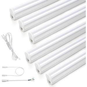 (6 Pack) 4FT T5 LED Integrated Fixture,6500K,20W,2800LM(Super Bright White) Linkable LED Shop Light,Garage Ceiling and Cabinet Light,Strip Light,Corded Electric with ON/Off Switch
