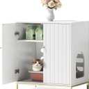 Stylish Cat Litter Box Enclosure, Modern Hidden Litter Box Furniture with Tall Legs, Side Entrance, and Dual Use as End Table for Living Room or Bedroom (White & Gold)