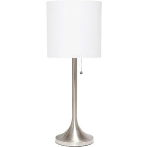 Simple Designs LT1076-BNW Tapered Fabric Drum Shade Table Lamp, Brushed Nickel and White