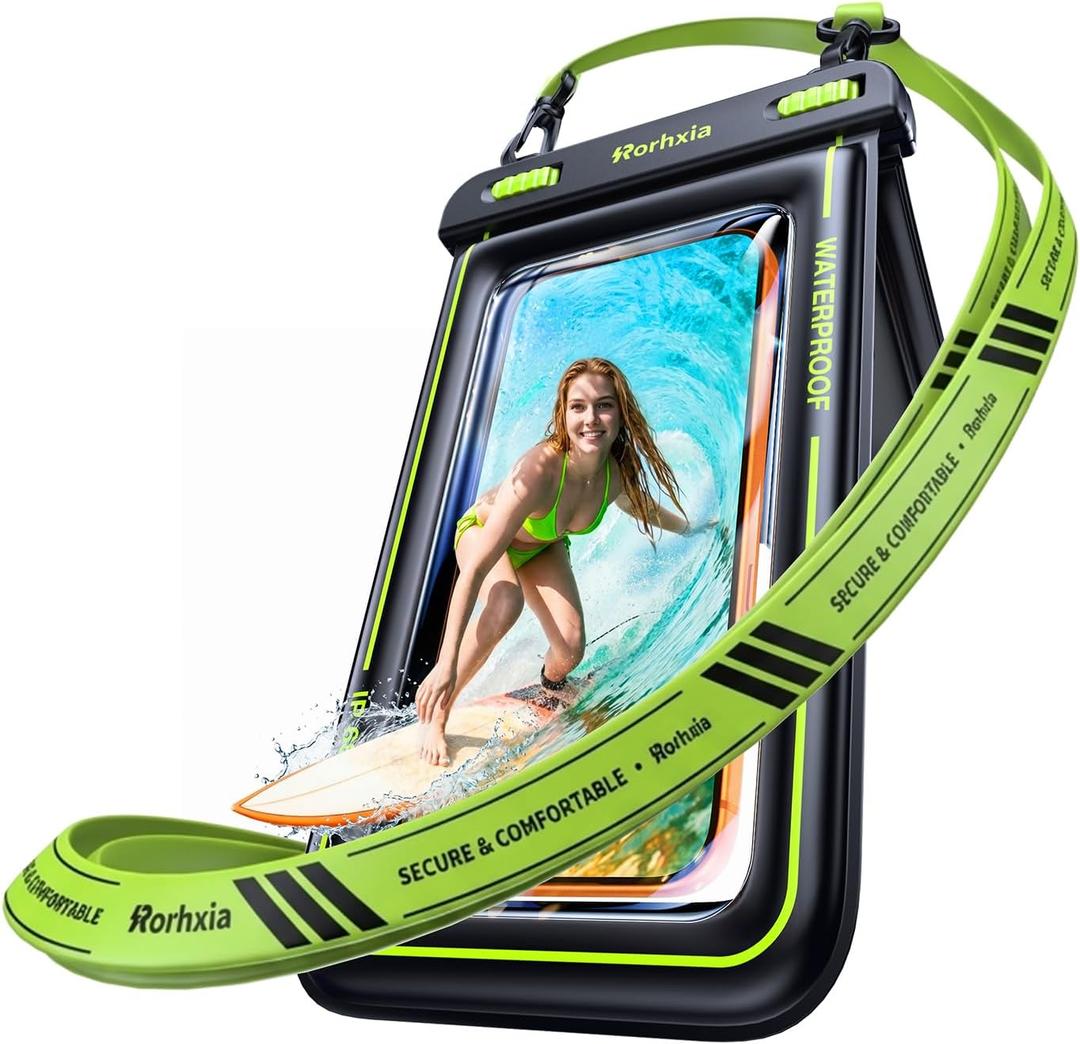 Rorhxia [Enhanced Waterproof Freedom] IP68 Waterproof Phone Pouch Double Space, Floating Waterproof Phone Case with Lanyard Dry Bag for iPhone 17 Pro Max 16 15 S26 S25 Travel Beach & Water Adventures (Green)