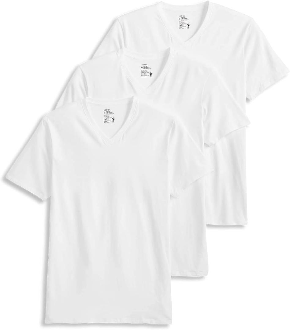 Jockey Men's Undershirt Cotton Stretch V-Neck T-Shirt - 3 Pack (Medium)