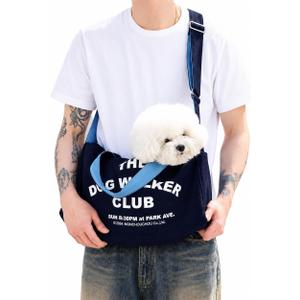 Dog Sling Carrier Bag for Small Dogs, 415 lbs, Canvas, Hands-Free, Black | Quilted Lining, Detachable Flat Support Base, Premium Canvas, Crossbody, Adjustable Strap, Shoulder Travel Tote