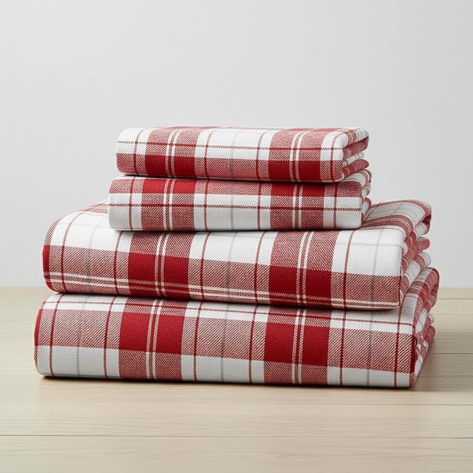 Mellanni Flannel Bed Sheet Set - 3 Piece Luxury 100% Heavyweight 180GSM Cotton - Cozy, Soft & Breathable - Deep Pockets with All-Around Elastic - Warm & Comfortable (Twin, Burgundy Plaid