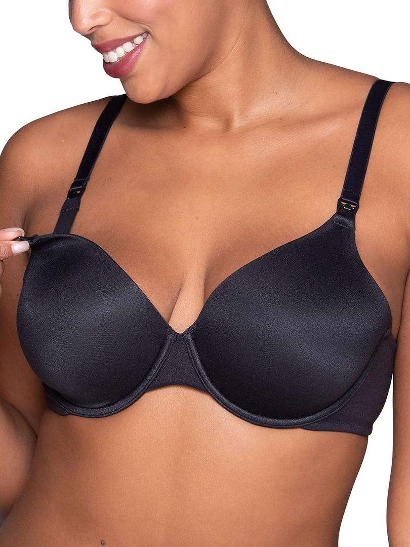 Vanity Fair Womens Maternity Nursing Bras for Breastfeeding: Front Clip Underwire Bra Stretch Cups, (40D, Black)