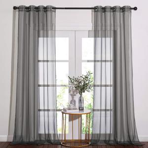 NICETOWN Dark Grey Sheer Curtains 90 inches Long 2 Panels, Grommet Top Soft Voile Sheer Airy & Lightweight Window Treatment for Boys Room/Living Room, W54 x L90