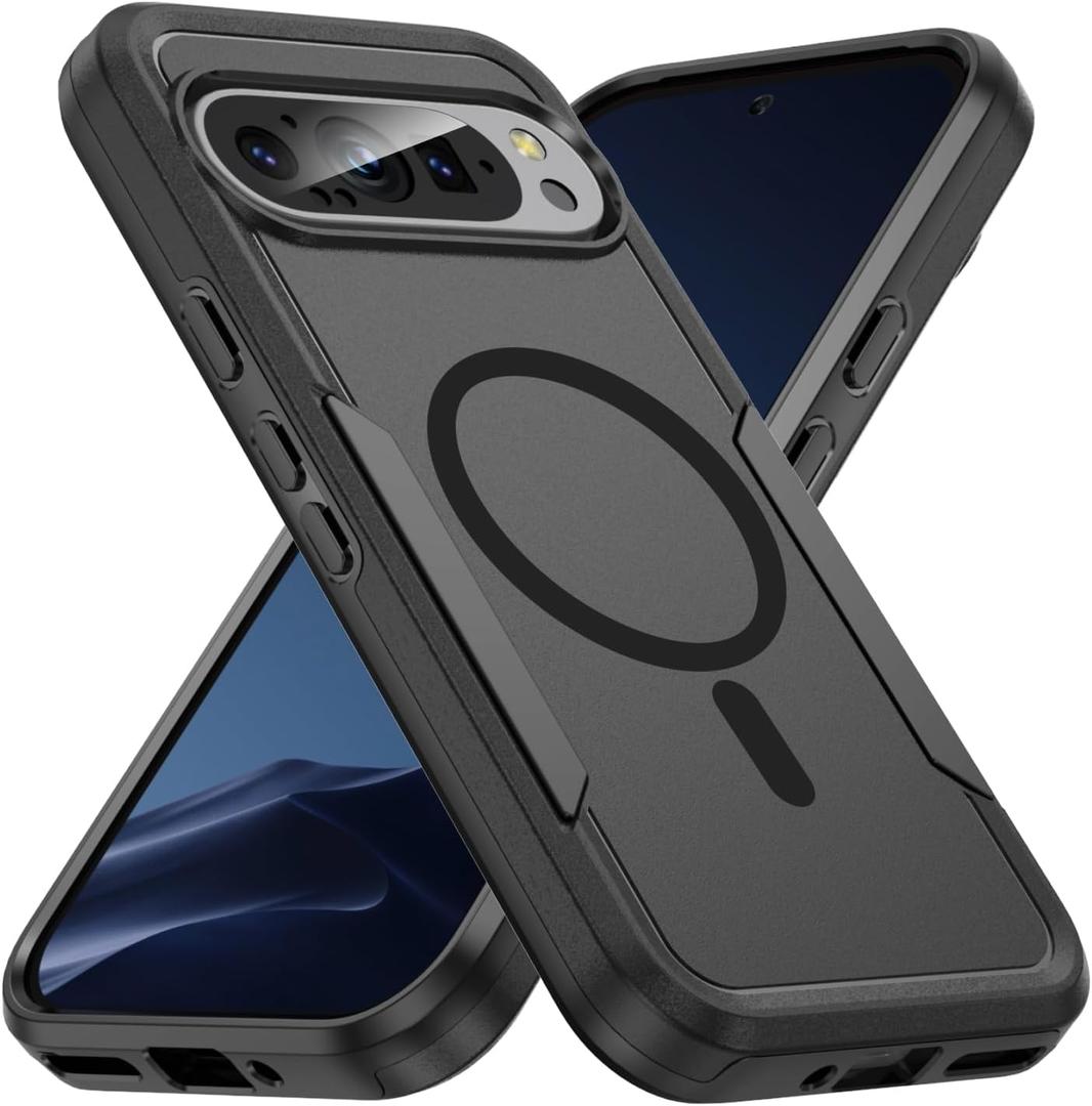 For Google Pixel 9/9 Pro Case,[Compatible with Magsafe] [Military Grade Drop Tested] Shockproof Magnetic Tough Rugged Protective Phone Case -6.3 inch (Black)