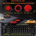 Dual Coil Design of Infrared Double Burner, 1800W Electric Ceramic Hot Plate for Cooking, 2 Burner Cooker Portable Countertop or 12inch Built-in Cooktop Radiant Stove Top, Compatible with All Cookware