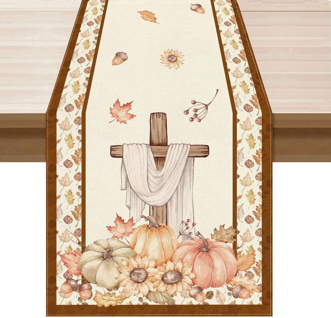 3 x XCHI Fall Cross Pumpkin Maple Leaves Table Runner Thanksgiving Table Decoration for Kitchen Dining Dinner Autumn Home Decor 13x60 Inch 3 x XCHI Fall Cross Pumpkin Maple Leaves Table Runner Thanksgiving Table Decoration for Kitchen Dining Dinner Autumn Home Decor 13x60 Inch