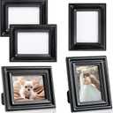 Qunclay 5 Small Frame Pack, Gold Black White Mini Vintage Frames, 2.5x3.5 Wallet Size Tiny Antique Picture Ornate for Wall Hanging Tabletop Art Display Retro Wedding Home Decor (Black,Classic)