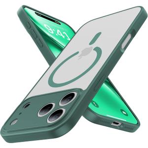 Magnetic Shockproof for iPhone 17 Pro Max Case,Upgraded[Camera Protection][Compatible with Magsafe][Non-Slip][Mil-Grade Protection]Translucent Matte Phone Case for iPhone 17 Pro Max,Pine Green