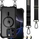 MAGEASY Designed for iPhone 16 Pro Case with Strap - 20ft Drop Protection Compatible with MagSafe, Transformable Protective & Lanyard Case, Vegan Leather Frame | Odyssey Strap M (Leather Black)