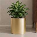 10 Inch Gold Metal Plant Pot with Drainage Hole, Indoor Outdoor