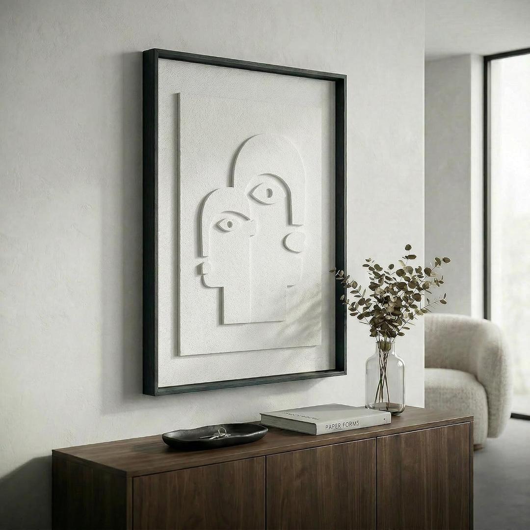 Large 3D Geometric and Framed Home Wall Art for Living Room, Black and White Textured Abstract Decor Aesthetic Ldeal for Bedroom Hallway and Corner Walls as Well as Office Wall Decor 24x36 In (White, 16"W x 24"H)