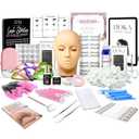 Hoka Lash Eyelash Extension Kit & Training Course and Certification, Professional Lash Extension Kit for Beginners Includes Practice Mannequin Head, Lash Trays, Glue, Tweezers, Fan & More