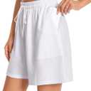 Women's Lounge Athletic Shorts with Pockets, 6.1" Sweat Shorts Women, Summer Casual Elastic Walking Running Shorts (White, M)