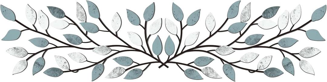 Hotop 2 Pieces Metal Tree Leaf Wall Decor Vine Olive Branch Leaf Wall Art Wrought Iron Scroll Sculptures Above the Bed, Living Room, Outdoor Decoration(Fresh Style,Fresh Color)