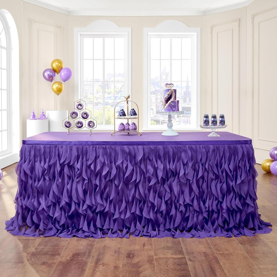 leegleri 6ft Purple Tutu Table Skirt Tulle Curly Willow Table Skirt for Rectangle&Round Tables,Tutu Ruffle Tablecloth for Purple Birthday Float Parade Christmas Graduation Mermaid Party Decoration