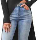 WDIRARA Women's Front Split Long Sleeve Shirt Dress High Neck Long Asymmetrical Hem Slim Fit Blouse Top (Medium, Black)