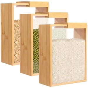 NIMBLOOM 3 Pcs Wooden Cereal Storage Boxes, 8.7 x 6.8 x 3.1 in Dry Food Dispenser with Slide Lid, Visible Window, Wood Food Storage Container for Kitchen, Pantry Organization