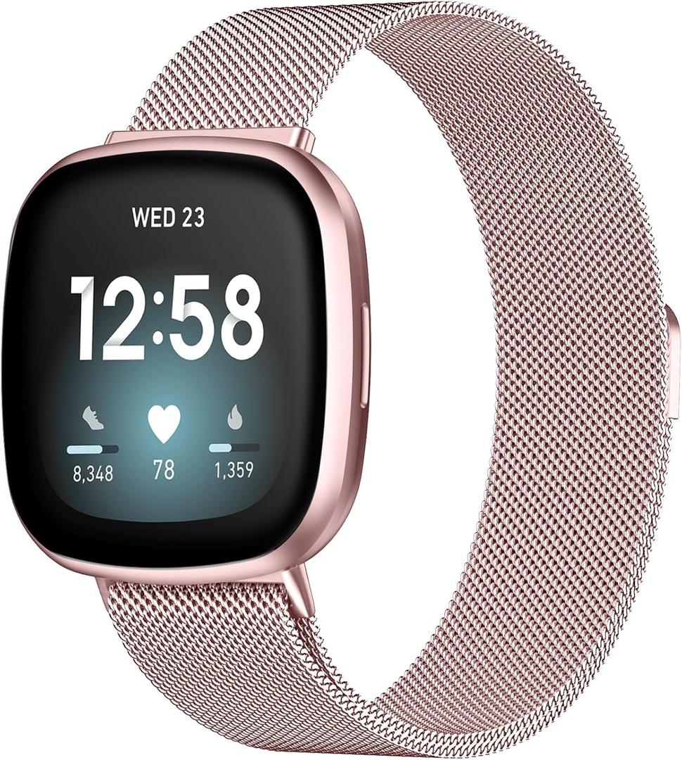 STAINLESS STEEL MESH BAND FOR USE WITH FITBIT VERSA ROSE GOLD - New, L: 6.7" - 9.0"