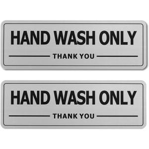 Hand Wash Only Sign 2 Pack, 9"x3", Strong Self-Adhesive Modern Design Wall Decor, Wall or Door Sign, Metal aluminum, Silver