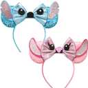 FACHPINT Stitch Ears, 2pcs Mouse Ears Headband for Stitch Angel, Cute Sequin Mini Blue/Pink Ears for Christmas Decoration, Girl Boy Photo Props, Party