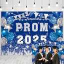 INRUI Prom 2025 Photography Background Blue and Silvery 2025 Prom Night Banner Glitter Balloons Flags Graduation Party Decorations Backdrop (8x6FT)
