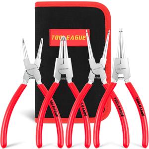 TOOLEAGUE 4 Pcs Snap Ring Pliers Set, Circlip Pliers, 9 inches Internal/External Heavy Duty for Ring Remover Retaining Straight Bent Lock Ring Pliers Set, 9 inches (Bent/Straight, Internal/External, 4Pcs), Red